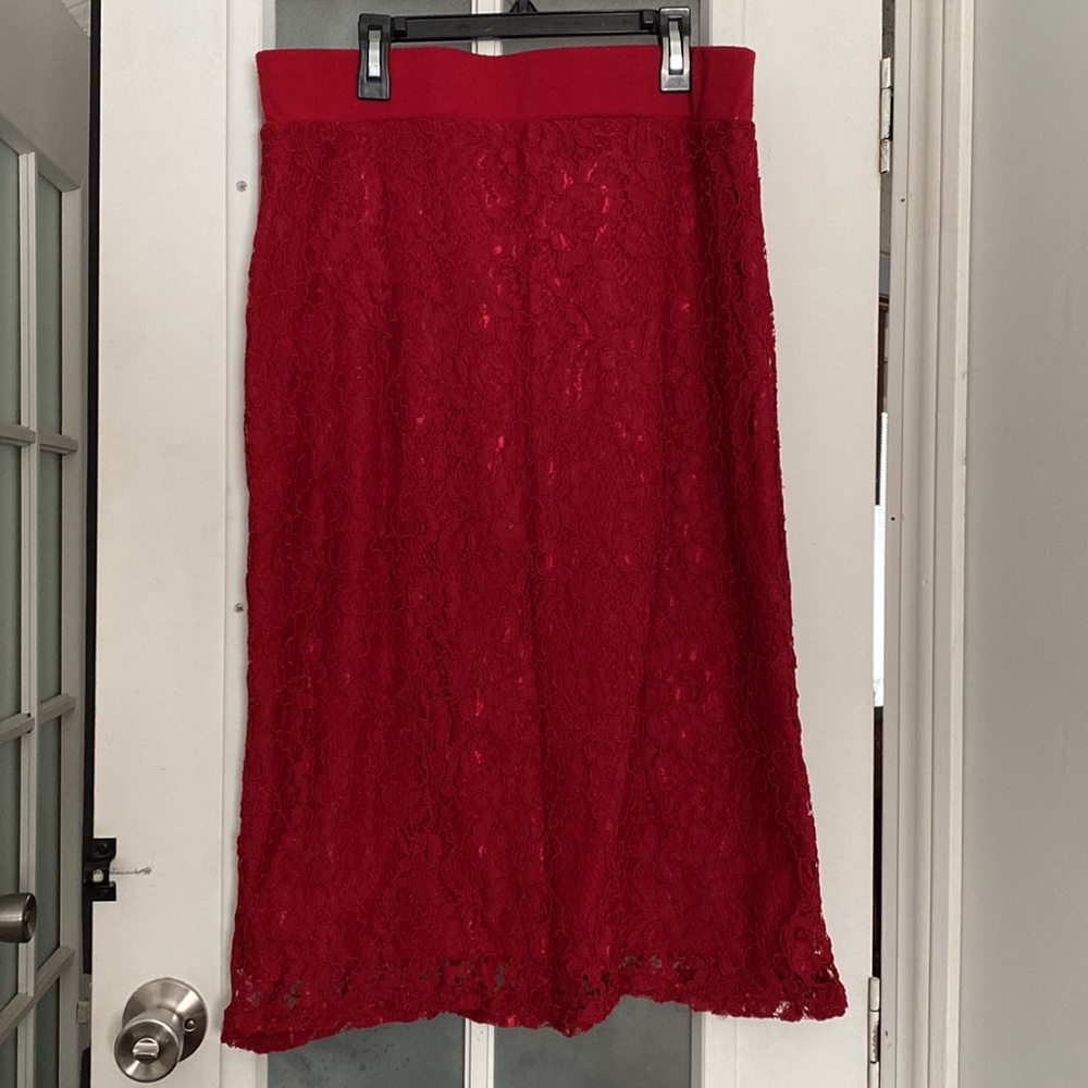 Sweet Modesty women’s red lace pencil skirt